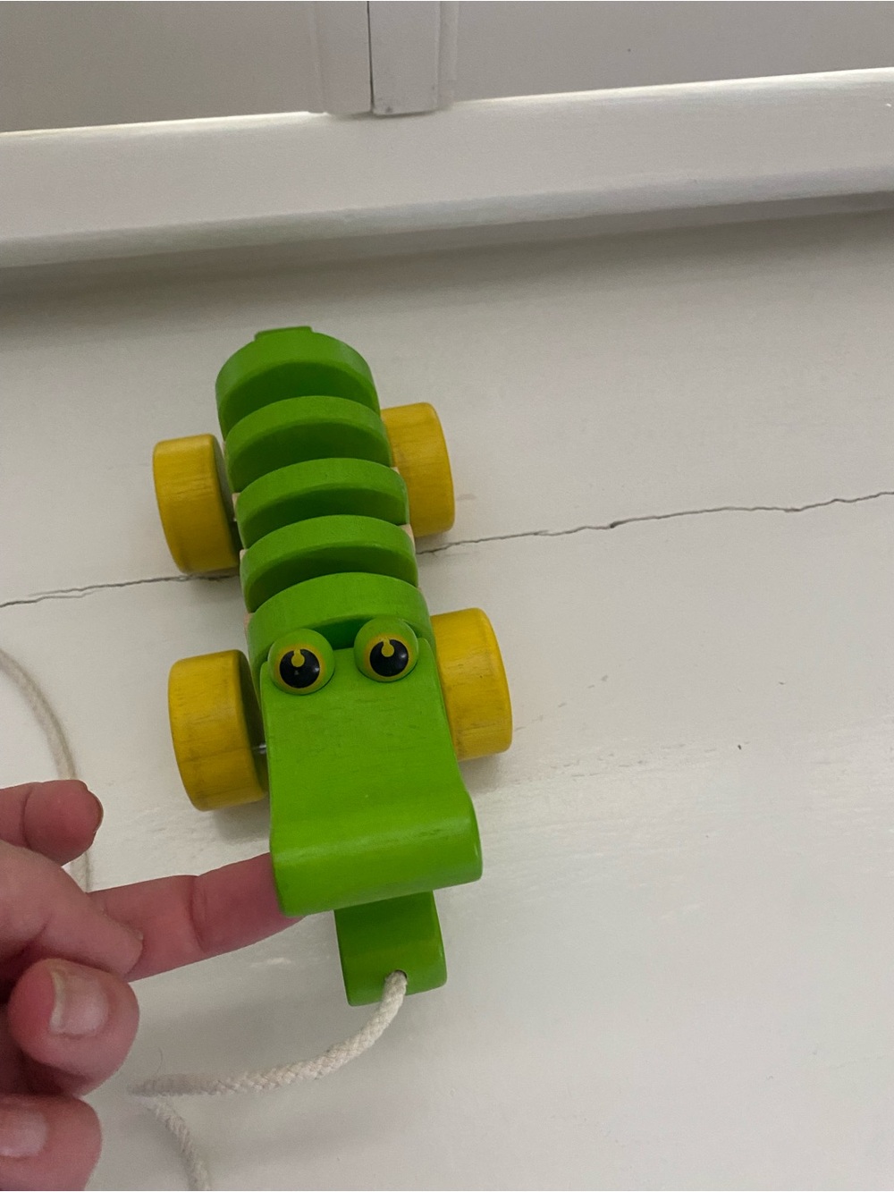 Wooden Pull-Along Crocodile Toy - Green and Yellow